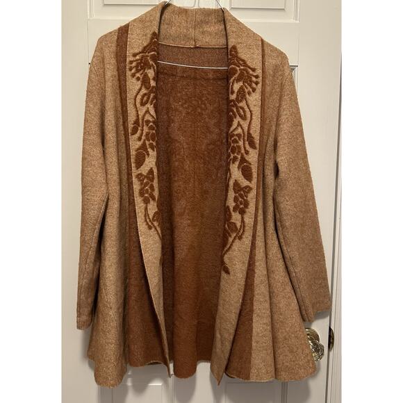 Artisan Peruvian Alpaca Blend Boiled Wool Jacquard Coatigan Tan S/M - NO TAGS - Picture 1 of 7